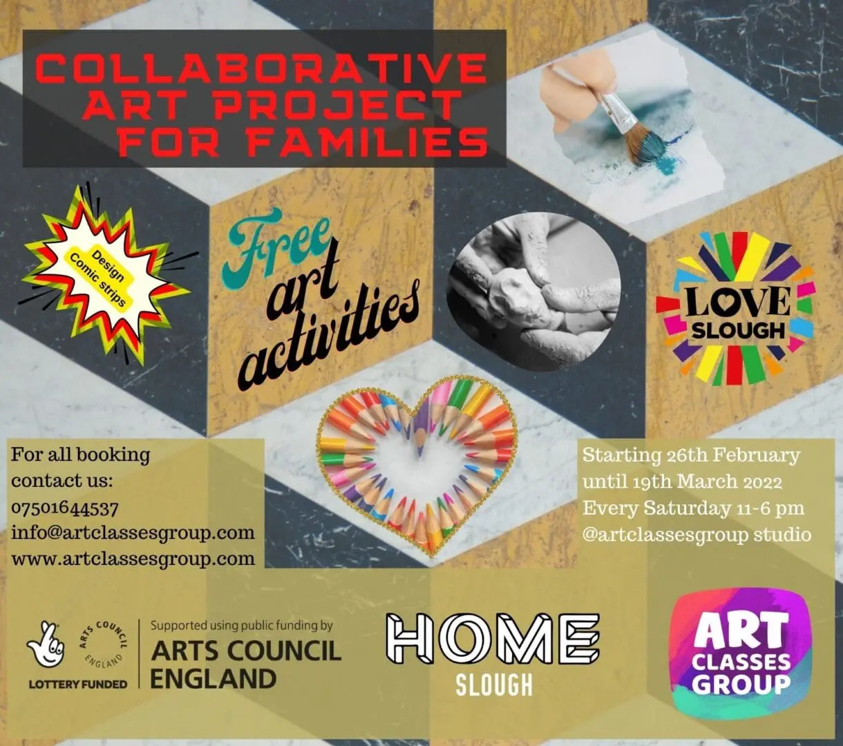 A poster of various art projects for families.