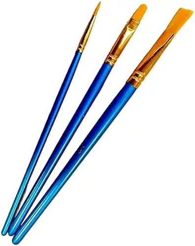 Three brushes are shown with different colors of paint.