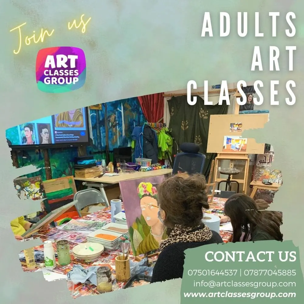 A group of people sitting around painting on canvas.