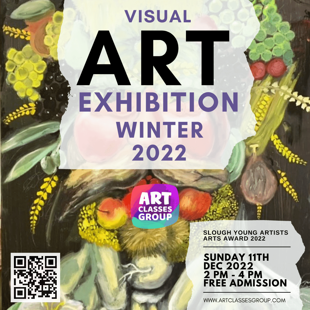 A poster for an art exhibition with the words " visual art winter 2 0 2 2 ".
