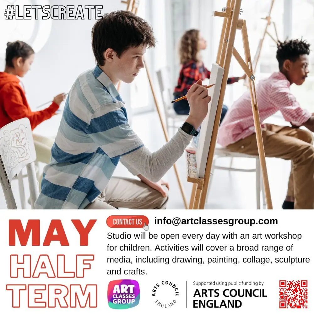 A group of young people painting on easels.