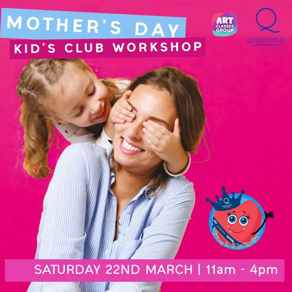 Mother's Day workshop promo with playful child.