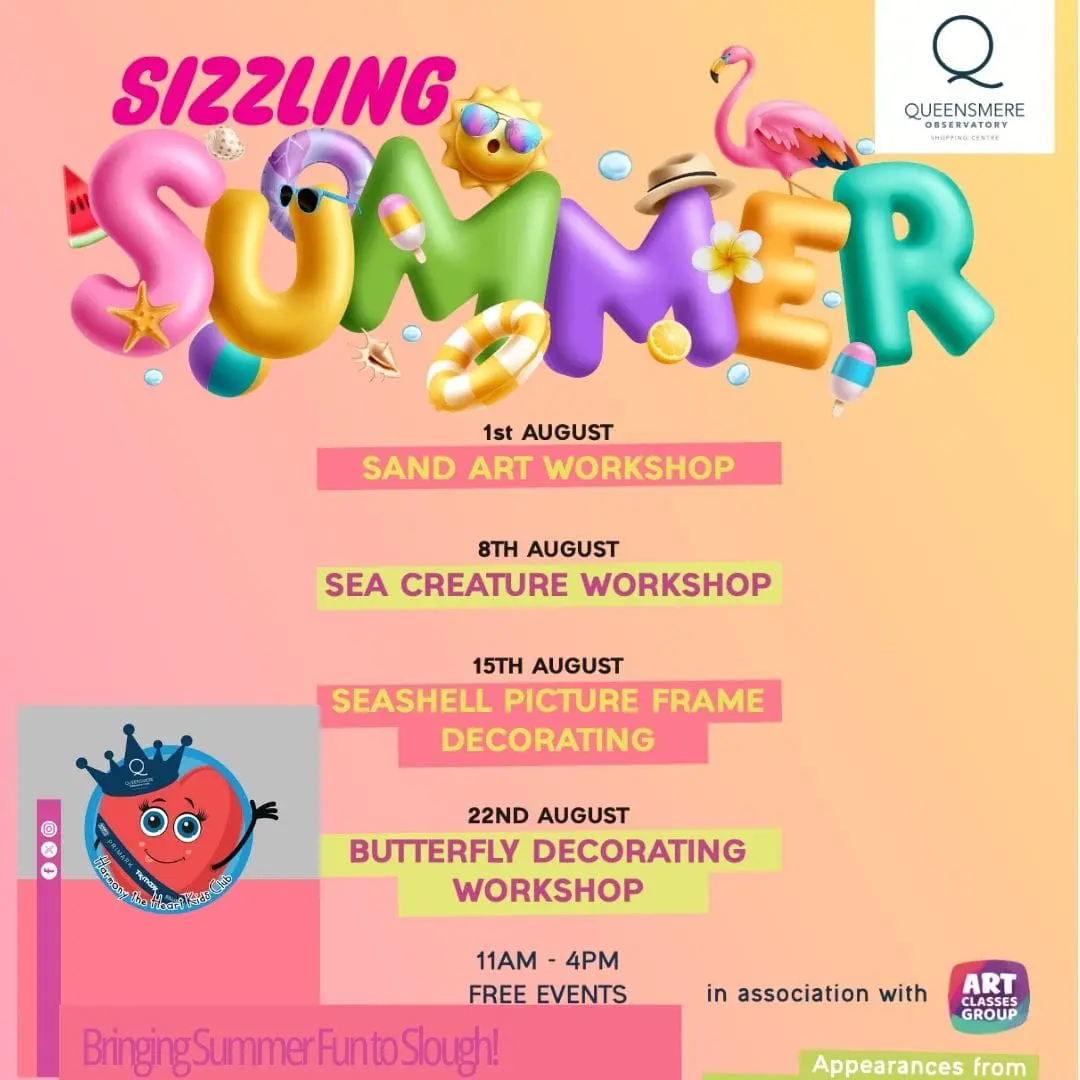 Colorful summer workshops event poster.