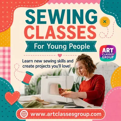 Young person sewing in a creative class.