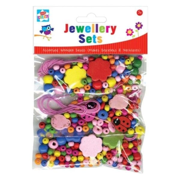 A bag of beads and other items for crafts.