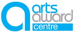 A blue and grey logo for arts avenue.