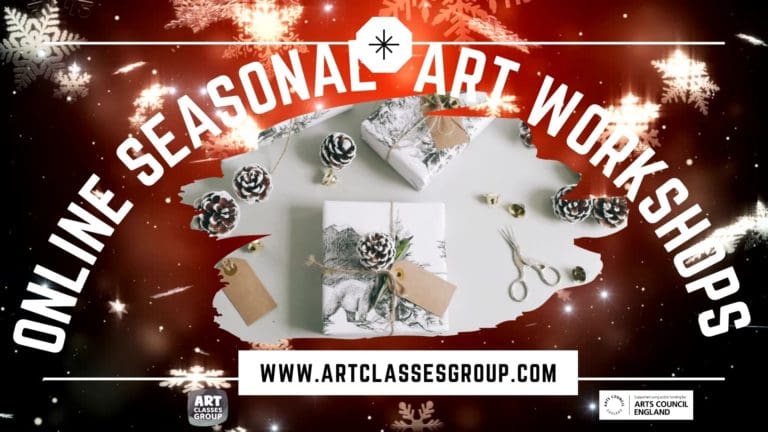 A christmas themed art class with scissors and gift boxes.