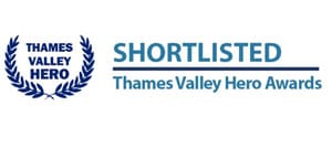 A blue and white logo for thames valley hospital