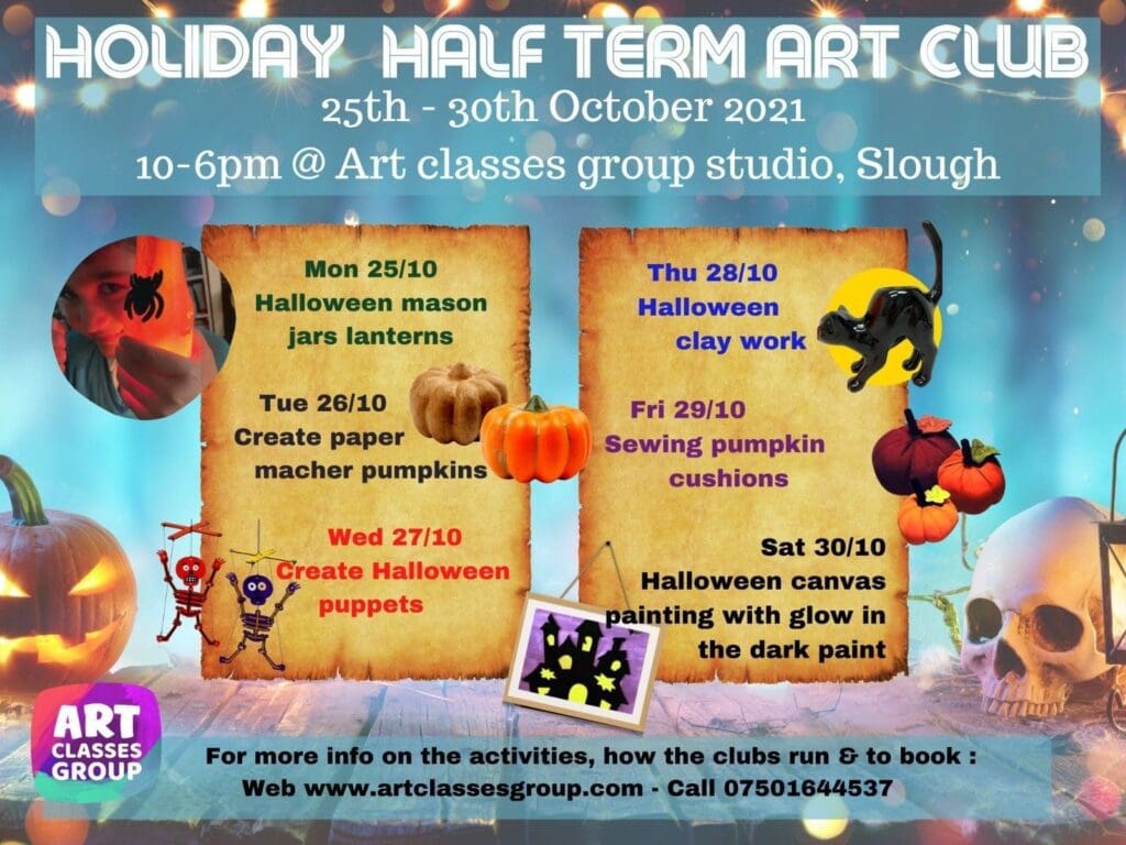 A poster for the holiday half-term art course.