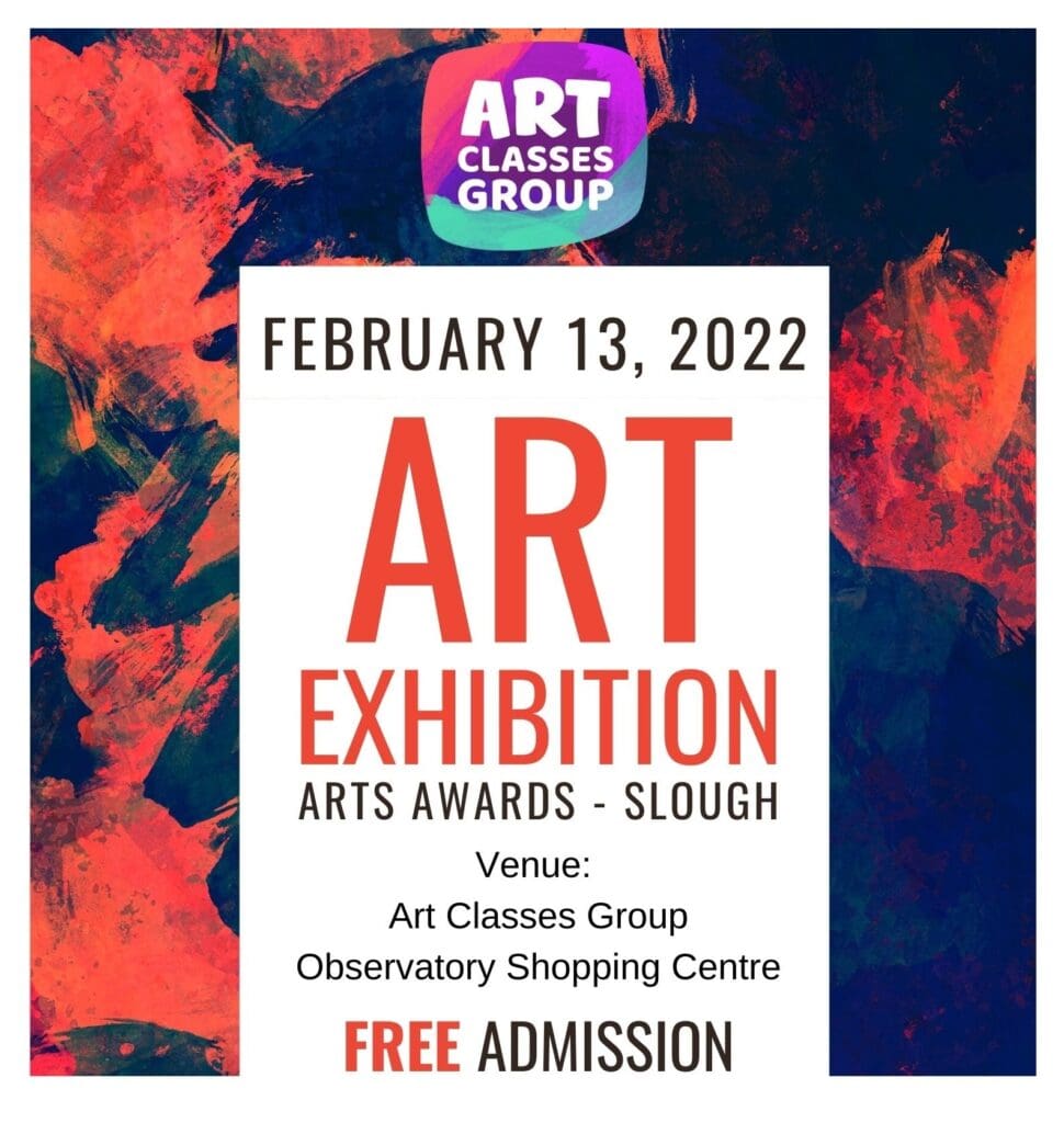 A poster for an art exhibition with the words " art classes group ".