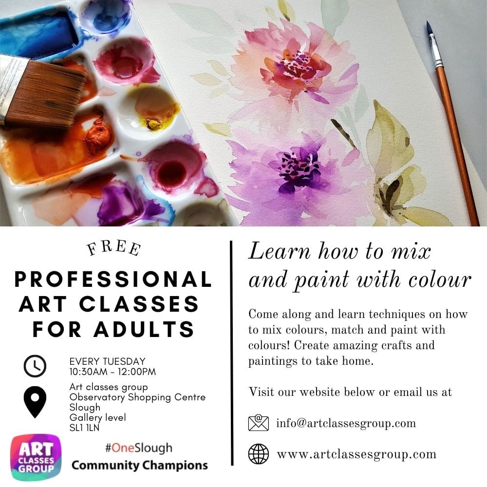 A poster of an art class for adults.