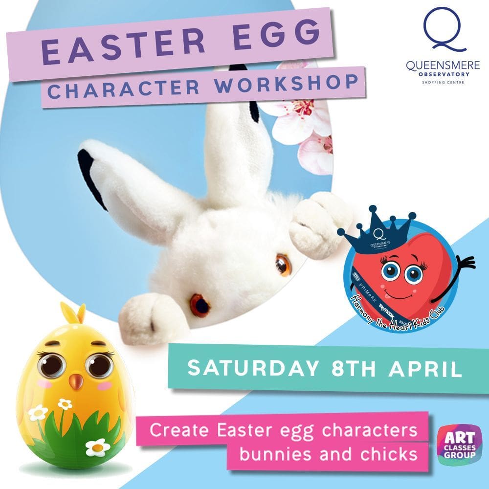 A poster with an image of stuffed animals and eggs.