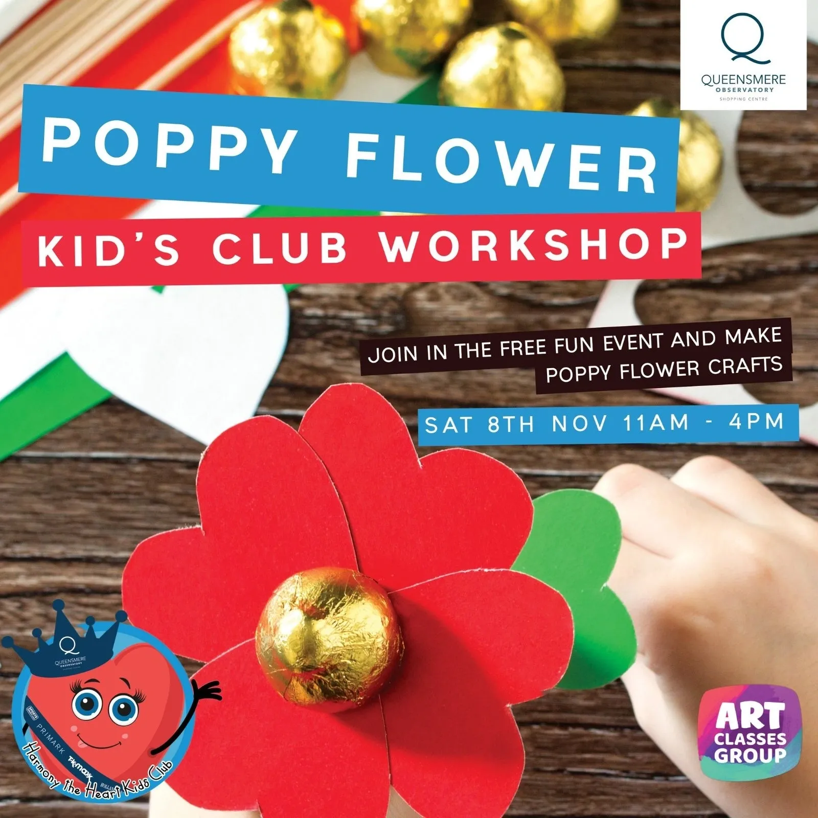Colorful poppy flower craft workshop for kids.