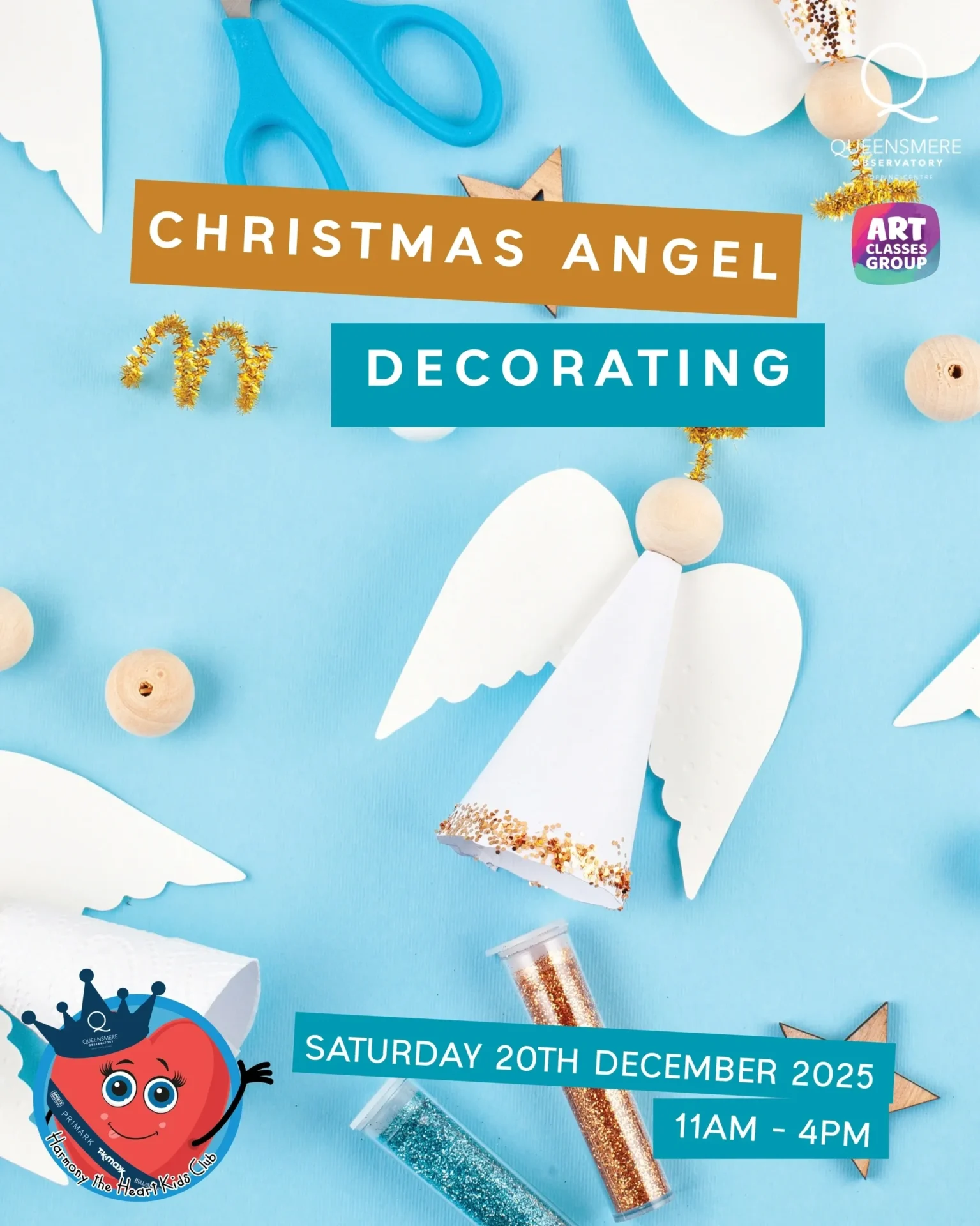 A handcrafted Christmas angel decoration made from a wooden peg and paper wings.