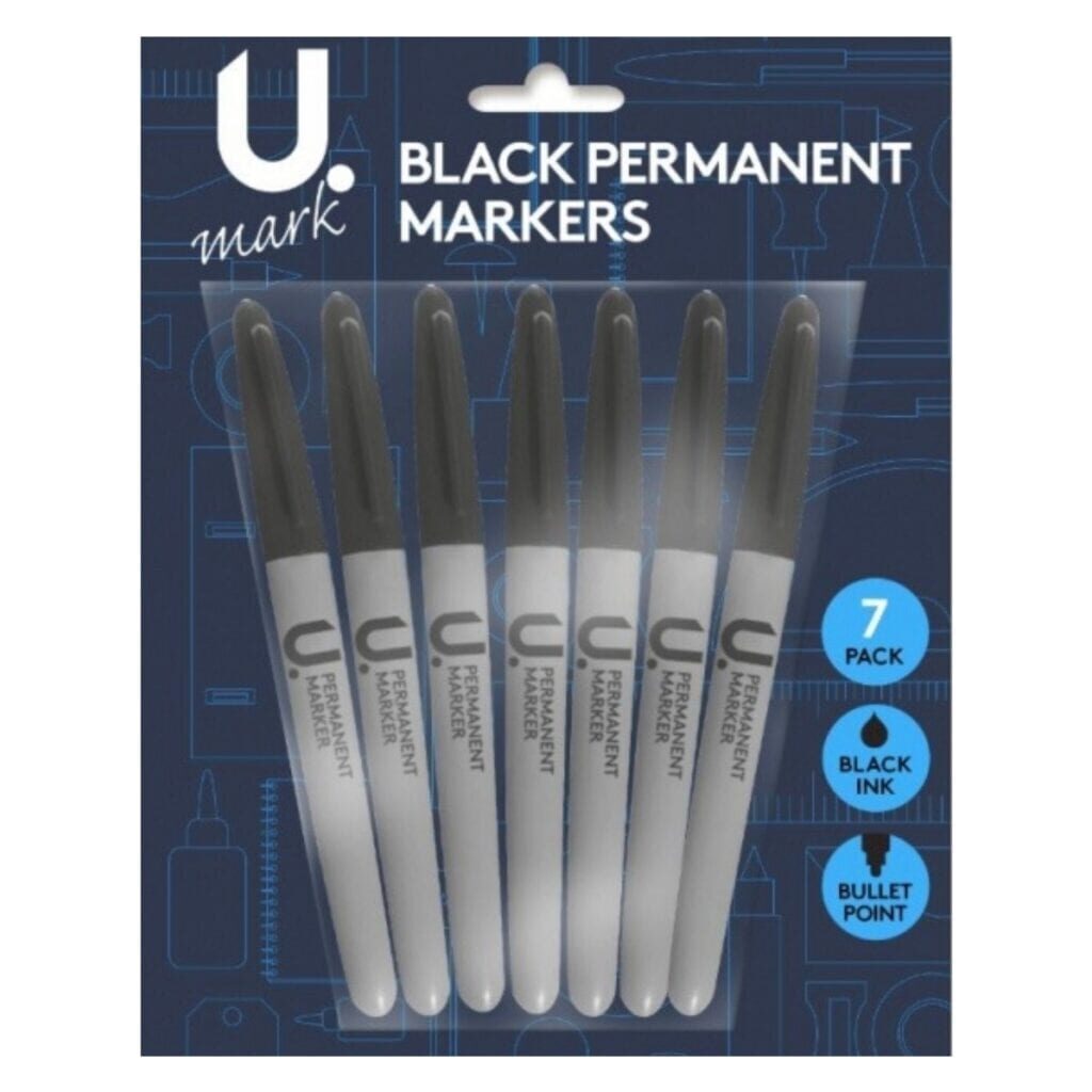 A package of black permanent markers.